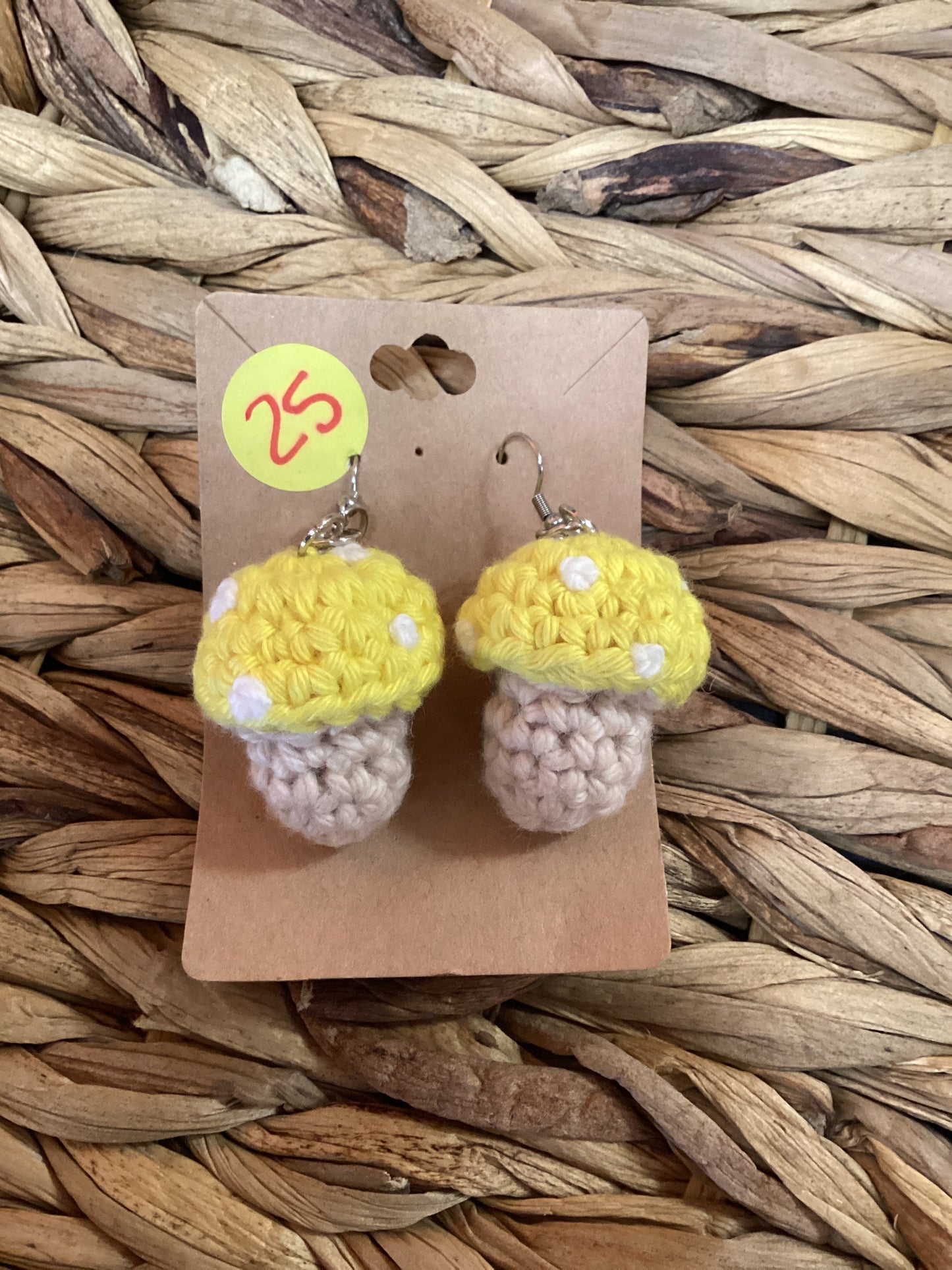 Yellow Crochet Mushroom Earrings