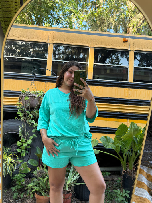 BRIGHT TEAL SHORTS SET