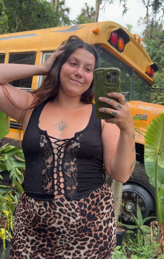 BLACK LACE TIE UP TOP