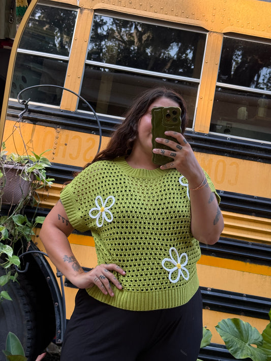 LIME GREEN CROCHET FLOWER CHILD TOP