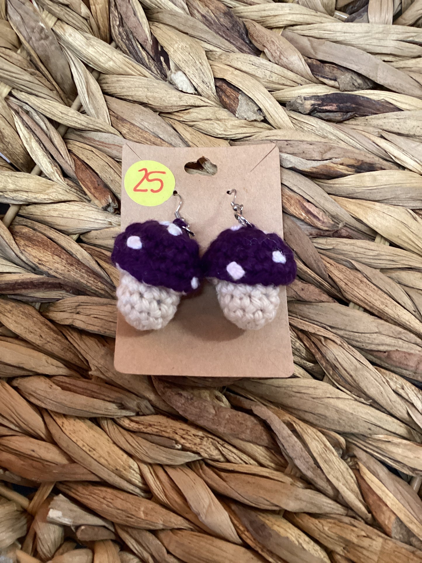 Purple Crochet Mushroom Earrings