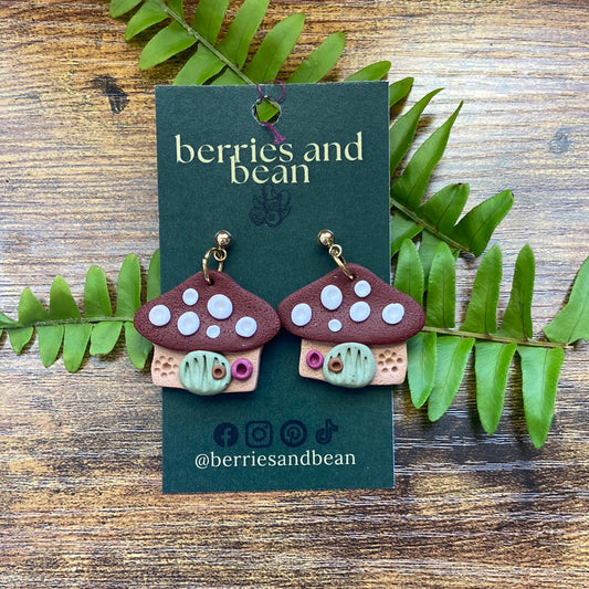 Mushroom Fairy House Clay Earrings