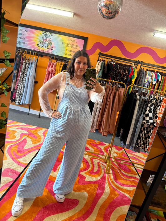 Light Blue Checkered Overalls