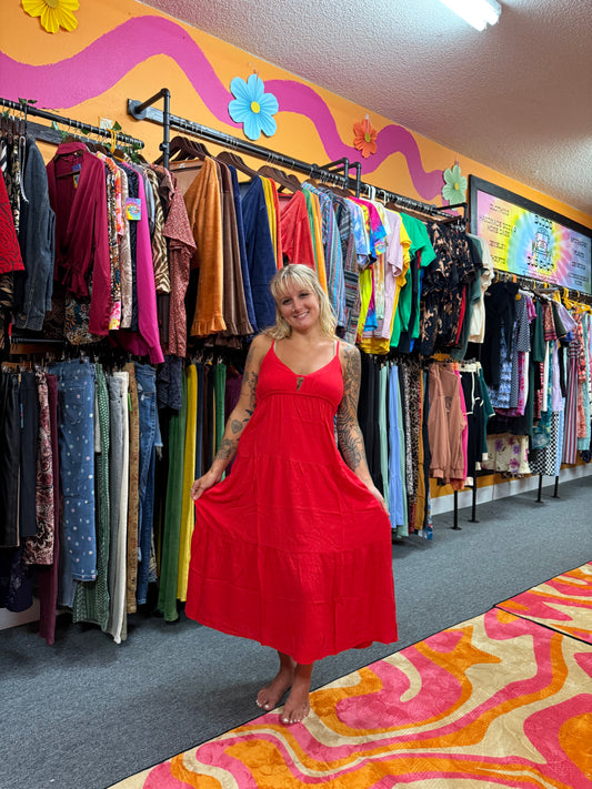 Red tiered dress