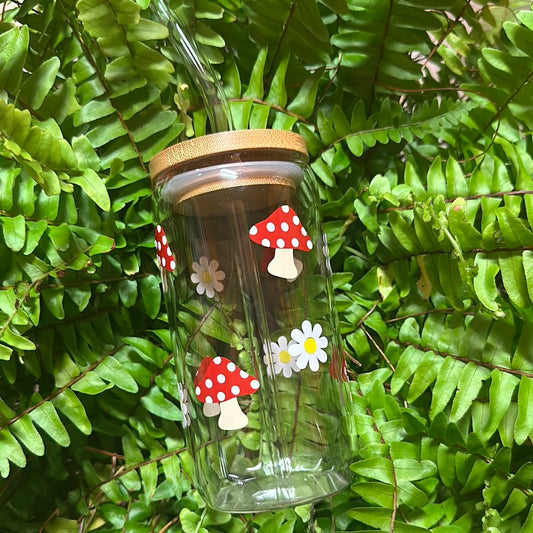 16 OZ MUSHROOM DAISY GLASS