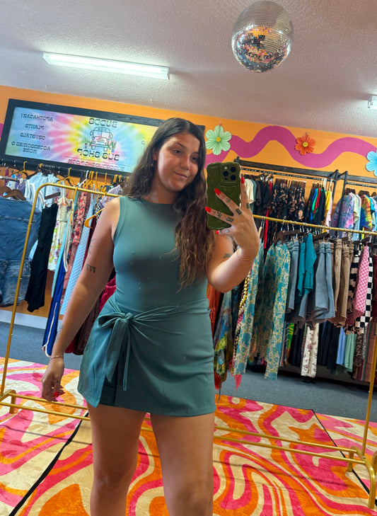 Teal Tie Romper Dress
