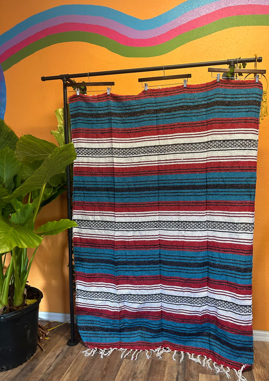 RED WHITE AND BLUE MEXICAN BLANKET