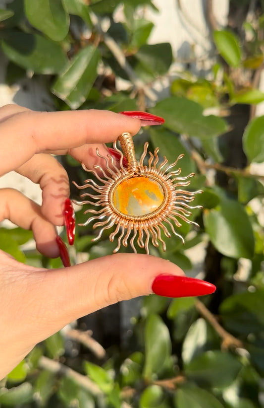 BUMBLE BEE JASPER SUN WIRE WRAPPED PENDANT