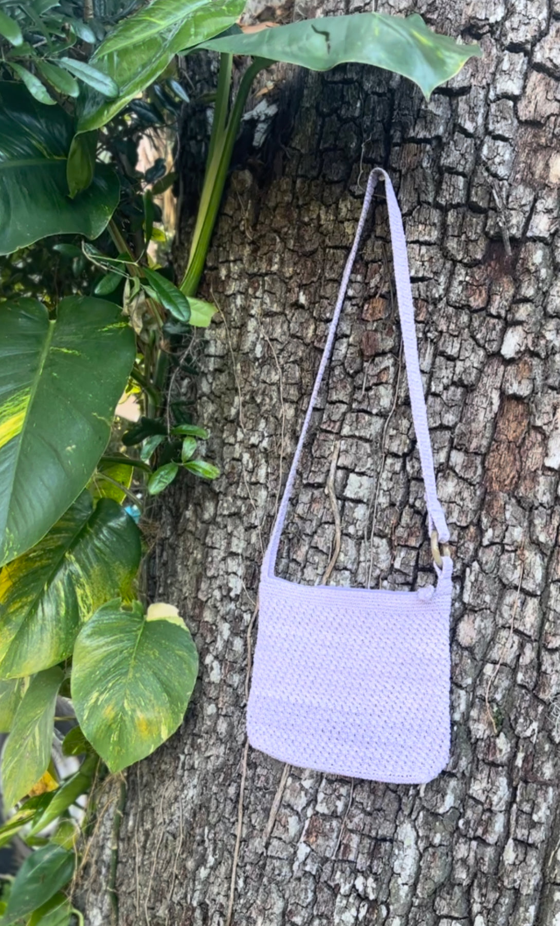 PURPLE CROCHET CROSS BODY BAG
