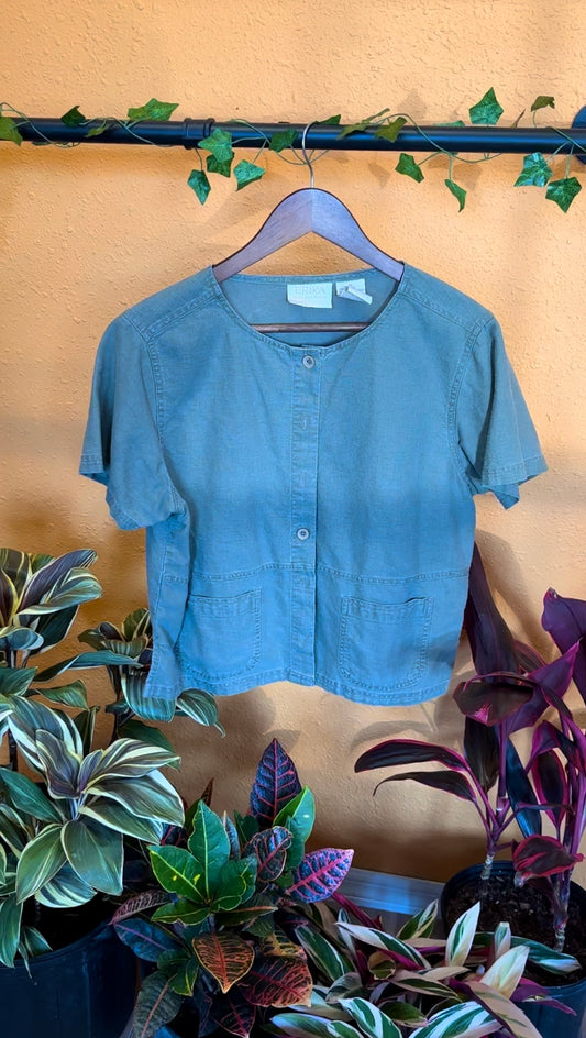 (L) Forest Green Button Up Shirt