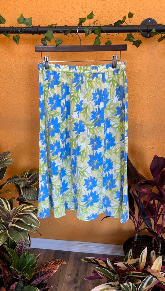 (M/L) Neon Blue / Green Floral Skirt