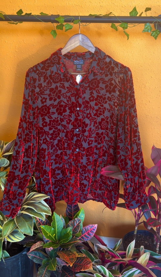 (M/L) Velvet Rose Mesh Long Sleeve