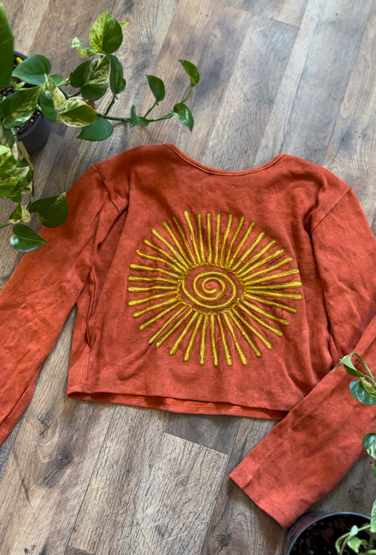 Burnt Orange Sun Long Sleeve Crop Top