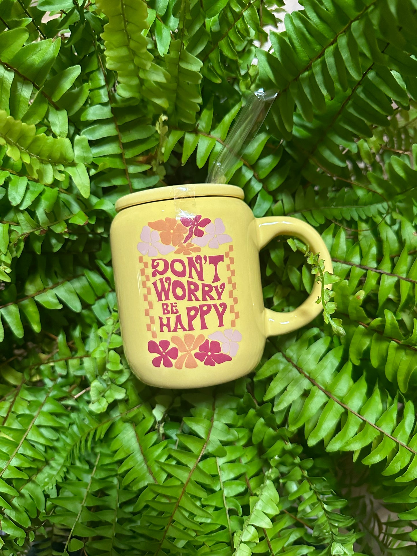 DONT WORRY BE HAPPY MUG WITH STRAW AND LIFE