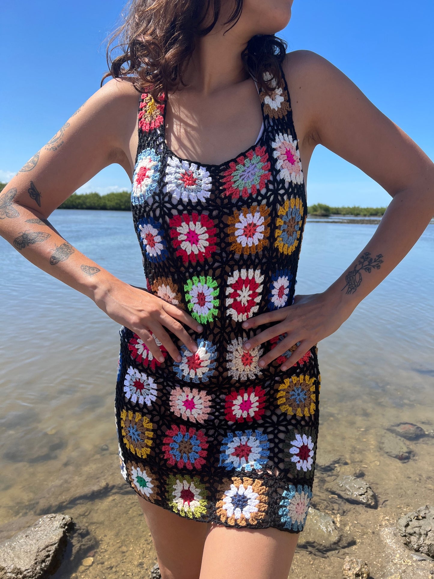 granny square crochet dress Sunflower 1XL Hi everyone Square Crochet Dress Floral Granny