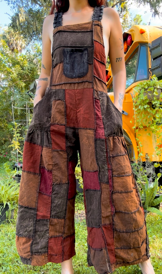 SOLID PATCHWORK PALAZZO OVERALLS