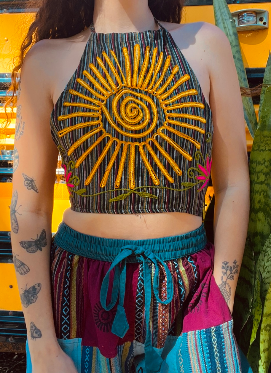 Embroidered Sun Crop Top
